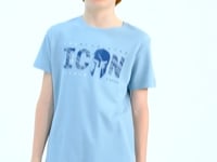 Light Blue Front Script Embroidered O Collar Standard Fit Men's Boys T-Shirt - 11118