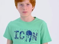 Front Print Embroidered O Collar Standard Fit Boys' T-Shirt - 11118