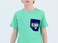 Light Green Front Pocket Embroidered O Collar Standard Fit Boys' T-Shirt - 11116