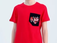 Red Front Pocket Embroidered O Collar Standard Fit Boys' T-Shirt - 11116