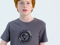 Dark Grey Embroidered Detailed O Collar Standard Fit Boys' T-Shirt - 11115