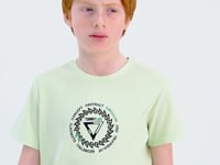 Light Green Embroidered Detailed O Collar Standard Fit Boys' T-Shirt - 11115