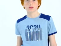 Light Blue Print Detailed O Collar Standard Fit Boys T-Shirt - 11157