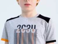 Grey Melange Print Detailed O Collar Standard Fit Boys T-Shirt - 11157