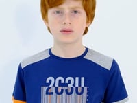Indigo Print Detailed O Collar Standard Cut Boys' T-Shirt - 11157