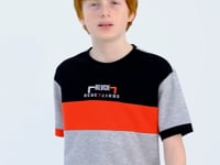 Grey Melange Color Transition Embroidered Oversize Boys T-Shirt - 11159