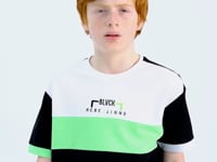 Black Color Gradient Embroidered Oversize Boys' T-Shirt - 11159