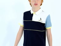 Navy Blue Block Embroidery Letter Detailed Standard Template Polo Collar Boys T-Shirt - 11109