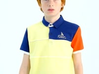 Yellow Color Block Embroidered Letter Detailed Standard Pattern Polo Collar Boys T-Shirt - 11109