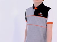 Grey Color Block Embroidered Letter Detailed Standard Pattern Polo Collar Boys T-Shirt - 11109