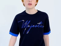 Navy Blue Embroidered O Collar Oversize Boys' T-Shirt - 11147