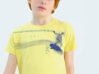 Yellow Print Detailed Standard Mold O Collar Boys T-Shirt - 11133