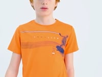 Orange Print Detailed Standard Mold O Collar Boys' T-Shirt - 11133