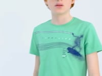 Mint Green Print Detailed Standard Mold O Collar Boys T-Shirt - 11133