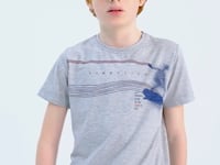 Grey Melange Print Detailed Standard Mold O Collar Boys T-Shirt - 11133