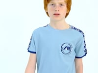 Light Blue Shoulder Print Detailed Standard Fit O Collar Boys T-Shirt - 11121