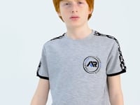 Grey Melange Shoulder Print Detailed Standard Fit O Neck Boys T-Shirt - 11121