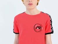 Coral Shoulder Print Detailed Standard Mold O Collar Boys T-Shirt - 11121