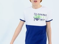 White Print Detailed Color Block Standard Fit O Collar Boys T-Shirt - 11107
