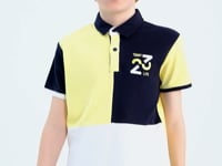 Detailed Standard Pattern Embroidered Yellow Block Polo Collar Boys' T-Shirt - 11108