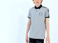 Grey Melange Print Detailed Polo Collar Standard Fit Boys T-Shirt - 11166