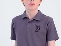 Dark Gray Minimal Embroidery Detailed Standard Pattern Polo Collar Boys T-Shirt - 11084