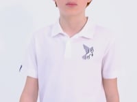 White Minimal Embroidery Detailed Standard Fit Polo Collar Boys T-Shirt - 11084