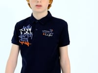 Navy Blue Embroidered Detailed Standard Cut Polo Collar Boys' T-Shirt - 11085