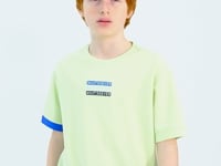 Light Green Embroidered O Collar Oversize Boys T-Shirt - 11146