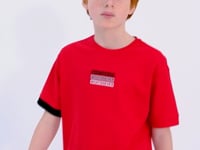Red Embroidered O Collar Oversize Boys T-Shirt - 11146