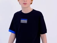Navy Blue Embroidered O Collar Oversize Boys T-Shirt - 11146