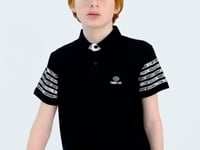Black Printed Cuff Detailed Standard Mold Polo Collar Boys' T-Shirt - 11093