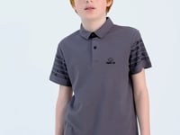 Dark Grey Sleeve Print Detailed Standard Fit Polo Collar Boys T-Shirt - 11093