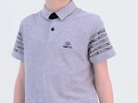 Grey Melange Collar Printed Detailed Standard Mold Polo Collar Boys T-Shirt - 11093
