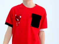 Red O Collar Oversize Pocket Detailed Boys T-Shirt - 11152