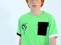 Neon Green O Collar Oversize Pocket Detailed Boys' T-Shirt - 11152