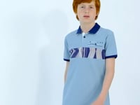 Light Blue Stripe Print Detailed Polo Collar Standard Fit Boys' T-Shirt - 11162