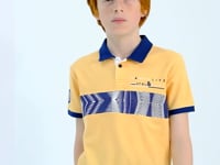 Melon Inner Striped Print Detailed Polo Collar Standard Cut Boys T-Shirt - 11162