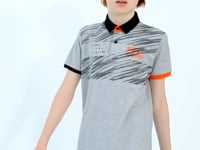 Grey Melange Print Detailed Polo Collar Standard Fit Boys' T-Shirt - 11161