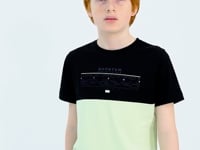Light Green Printed Color Block Standard Fit O Collar Boys' T-Shirt - 11134