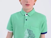 Front Detailed Printed Standard Fit Polo Collar Boys' T-Shirt - 11102