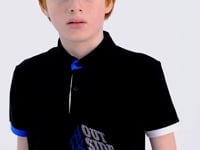 Black Front Detailed Printed Standard Fit Polo Collar Boys T-Shirt - 11102