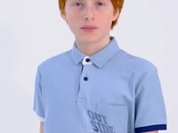 Light Blue Front Pocket Detailed Print Standard Fit Polo Collar Boys T-Shirt - 11102