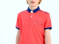 Coral Print Detailed Standard Mold Polo Collar Boys T-Shirt - 11140