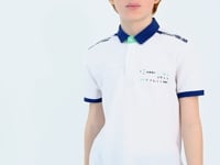 White Print Detailed Standard Mold Polo Collar Boys T-Shirt - 11140