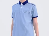 Light Blue Print Detailed Standard Cut Polo Collar Boys T-Shirt - 11140