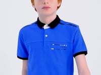 Printed Blue Detailed Standard Mold Polo Collar Boys T-Shirt - 11140