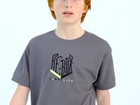Dark Grey Embroidered O Collar Oversize Boys' T-Shirt - 11151