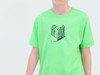 Neon Green Letter Embroidered O Collar Oversize Boys T-Shirt - 11151