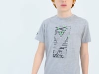 Grey Melange Round Neck Detailed O Collar Standard Cut Boys' T-Shirt - 11099